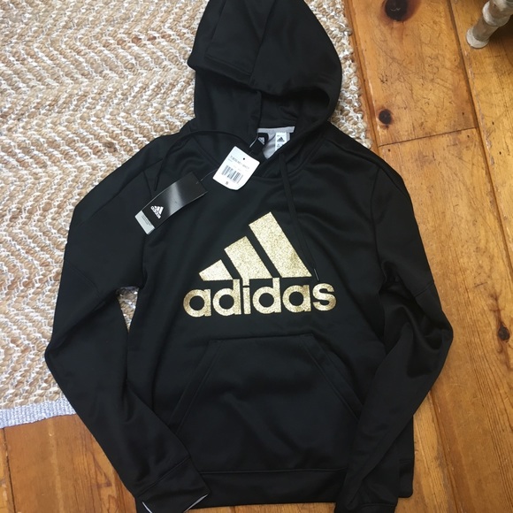 black adidas hoodie with gold logo